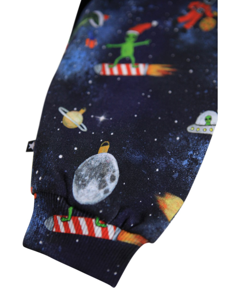 Simeon - Holiday Space - Soft dark blue pants for the little ones made of organic cotton with a print of life in space.