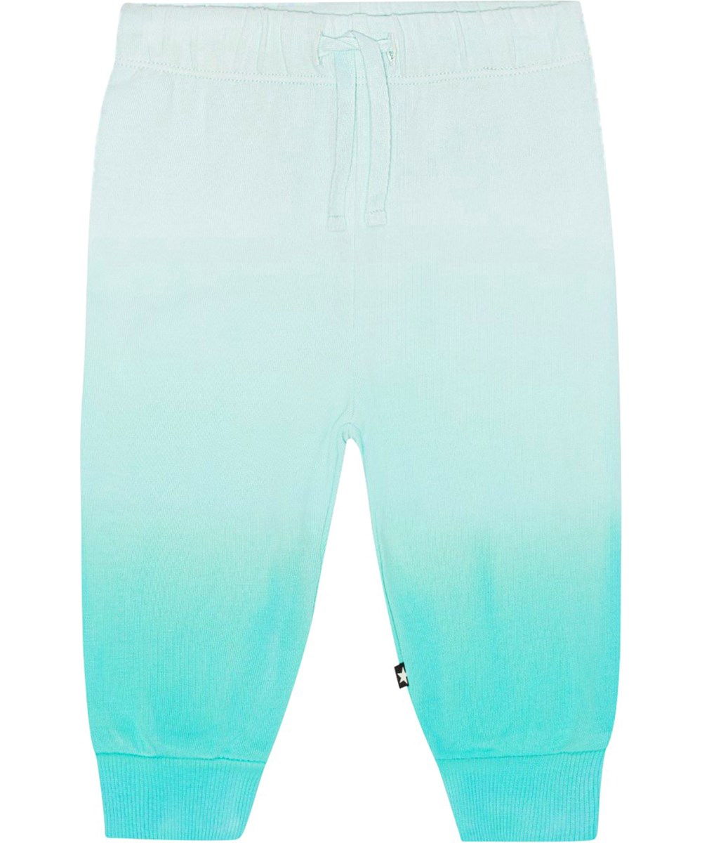 Simeon - Pacific Dye - Light blue and turquoise tie-dye trousers for small children in organic cotton velour 