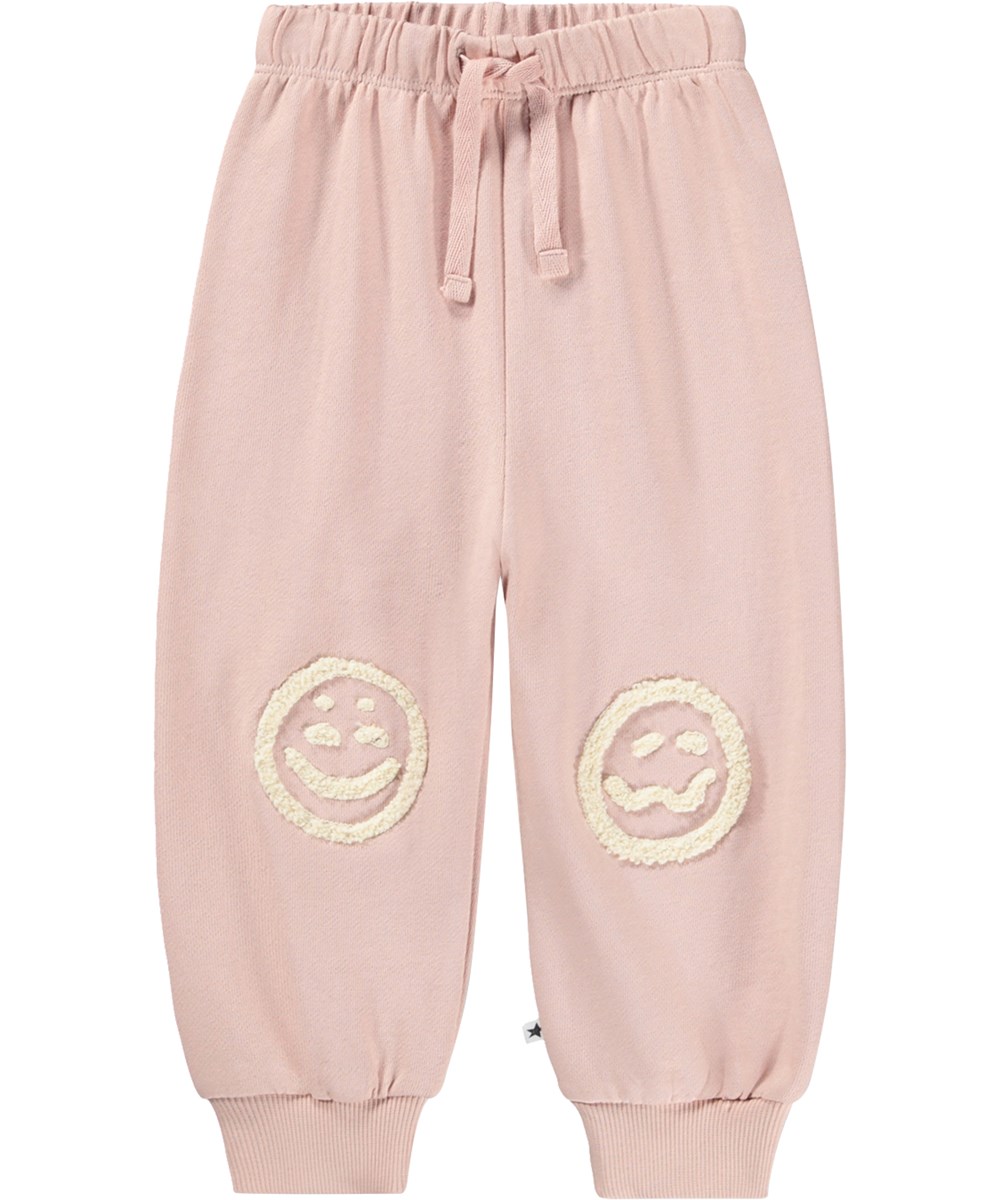 Simeon - Petal Blush - Soft, pink sweatpants for the little ones made of organic cotton with funny knee patches