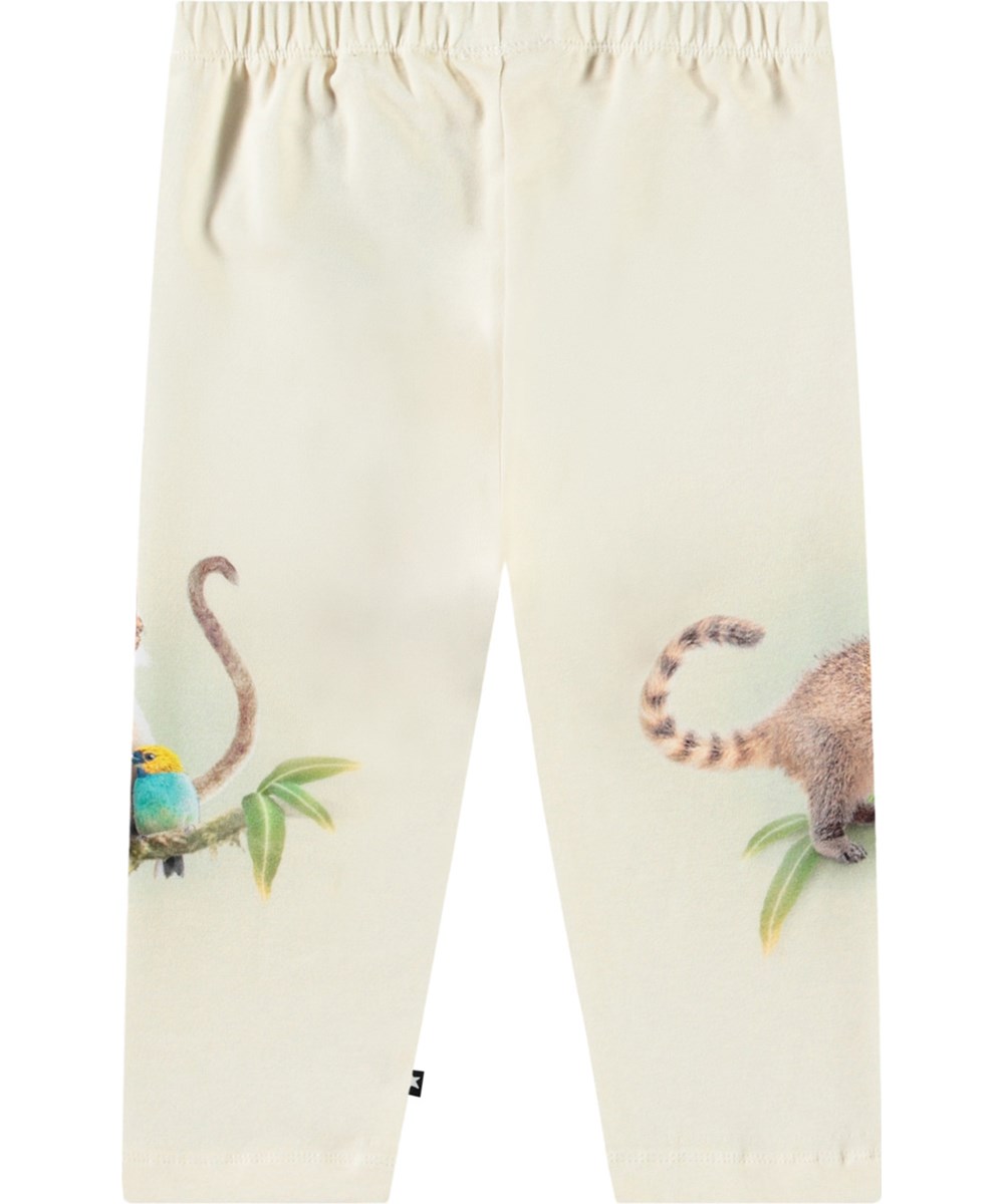 Simway - Friendly Jungle - Pants in organic cotton jersey for baby. It has a close-fitting with elastic waist and jungle animal print.