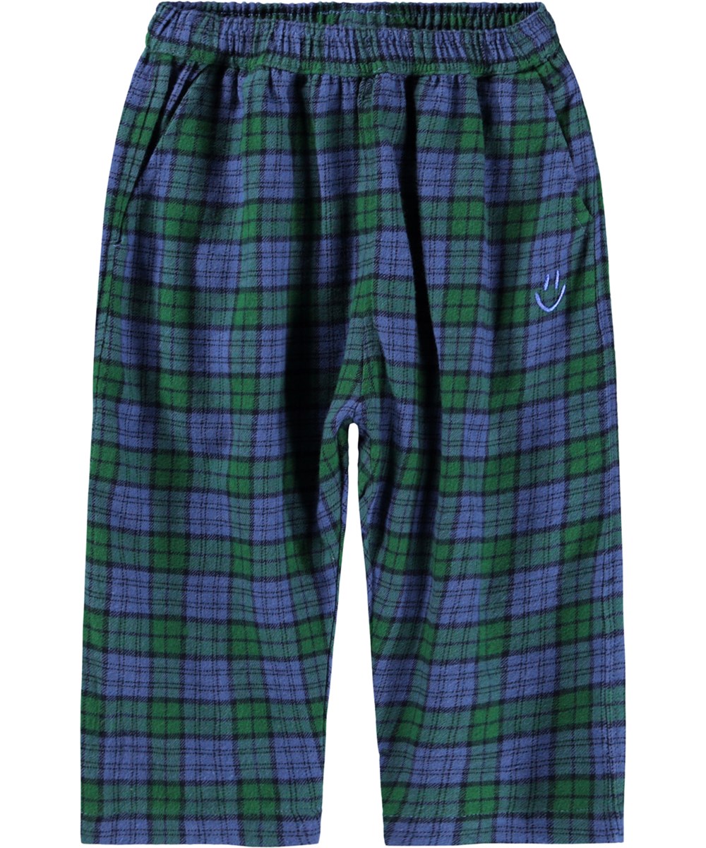 Sois - Blue Pine Check - Green and blue checkered pants for the little ones made of organic cotton.