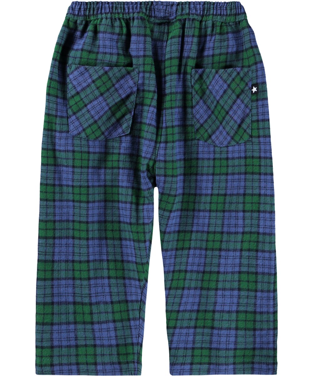 Sois - Blue Pine Check - Green and blue checkered pants for the little ones made of organic cotton.