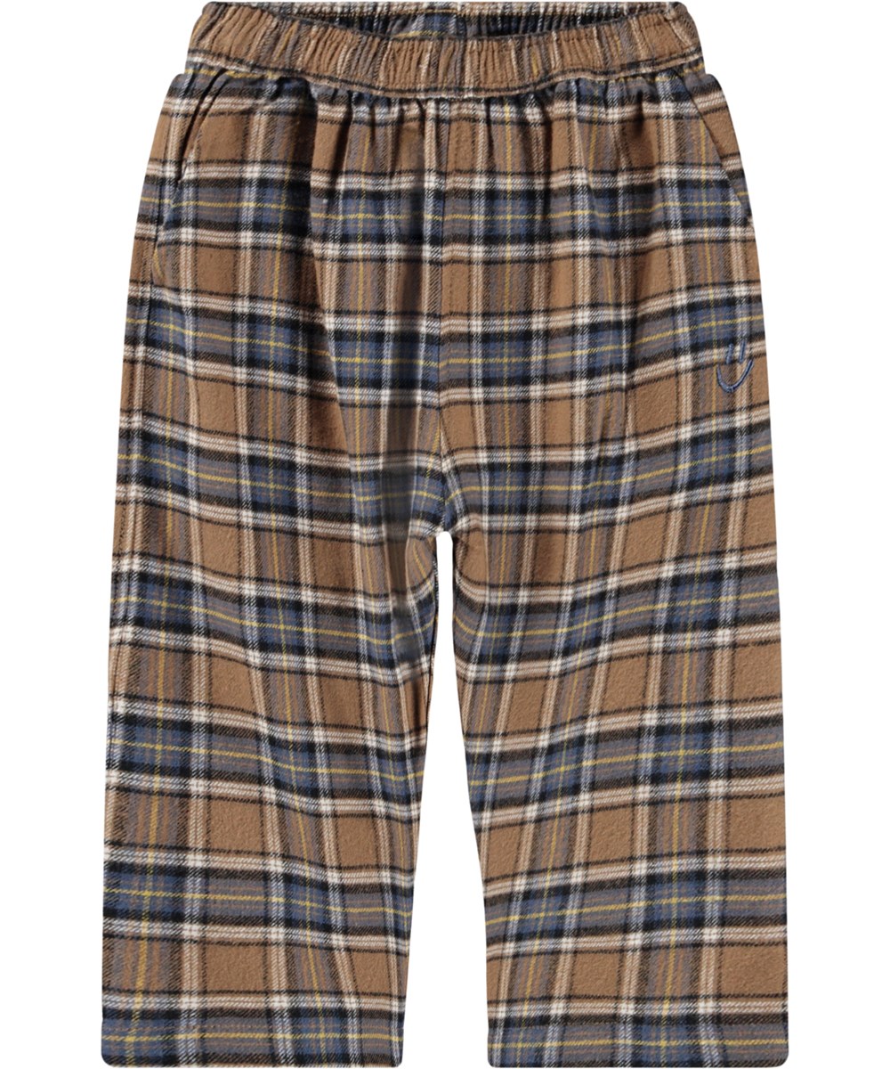 Sois - Fawn Check - Brown and blue checkered pants for the little ones made of organic cotton.