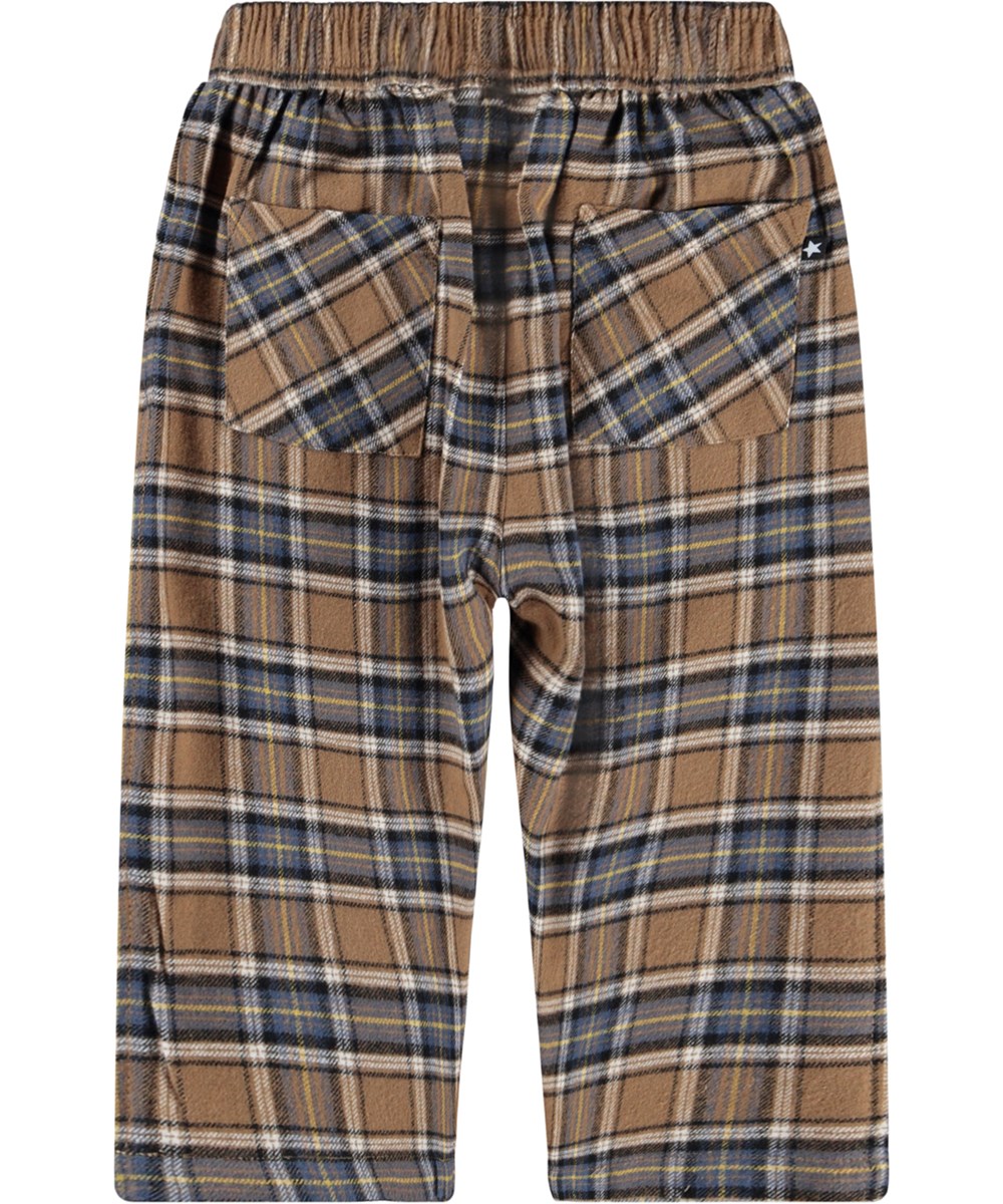 Sois - Fawn Check - Brown and blue checkered pants for the little ones made of organic cotton.