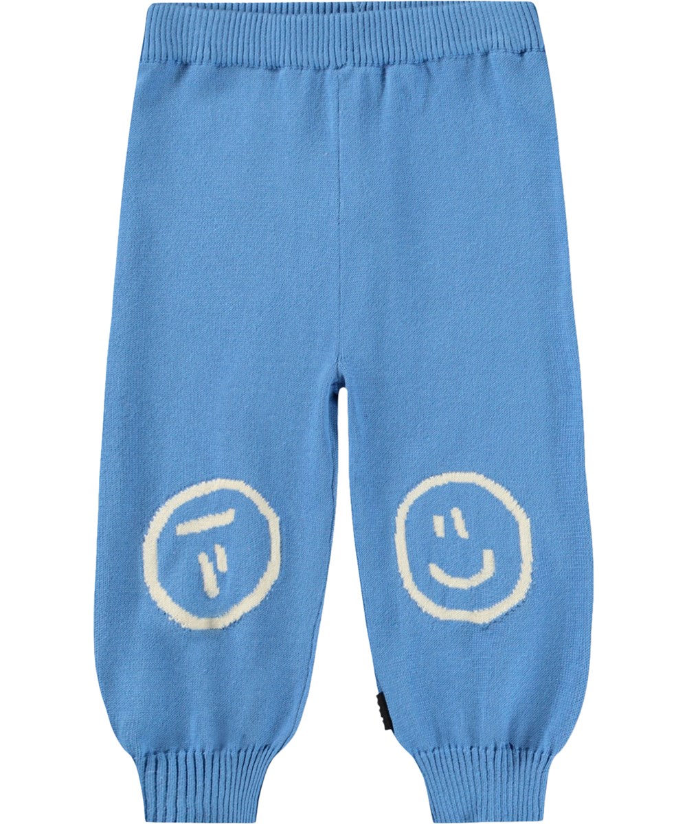 Sol - Blue Tide - Blue knitted trousers for the little ones made of organic cotton with fun figures 