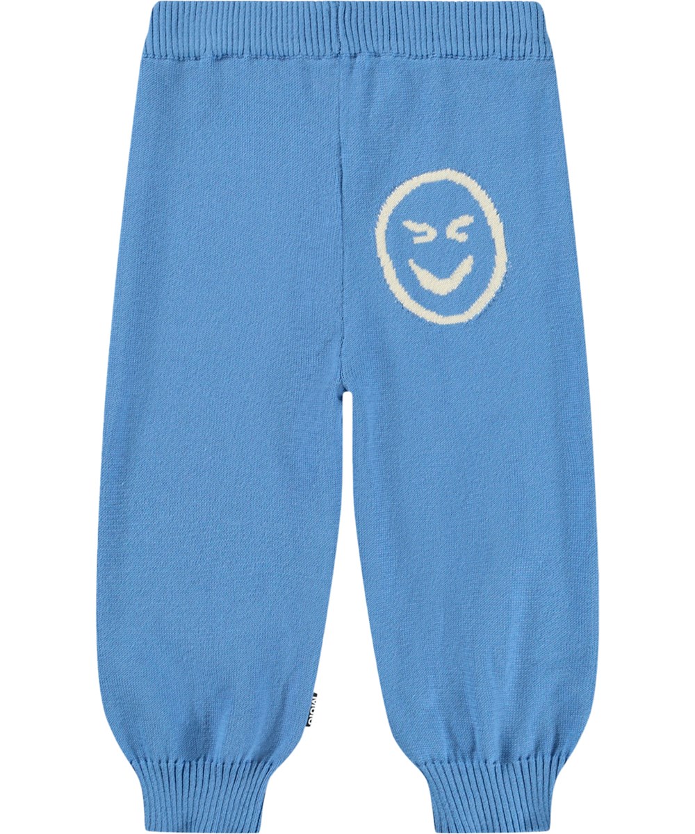 Sol - Blue Tide - Blue knitted trousers for the little ones made of organic cotton with fun figures 