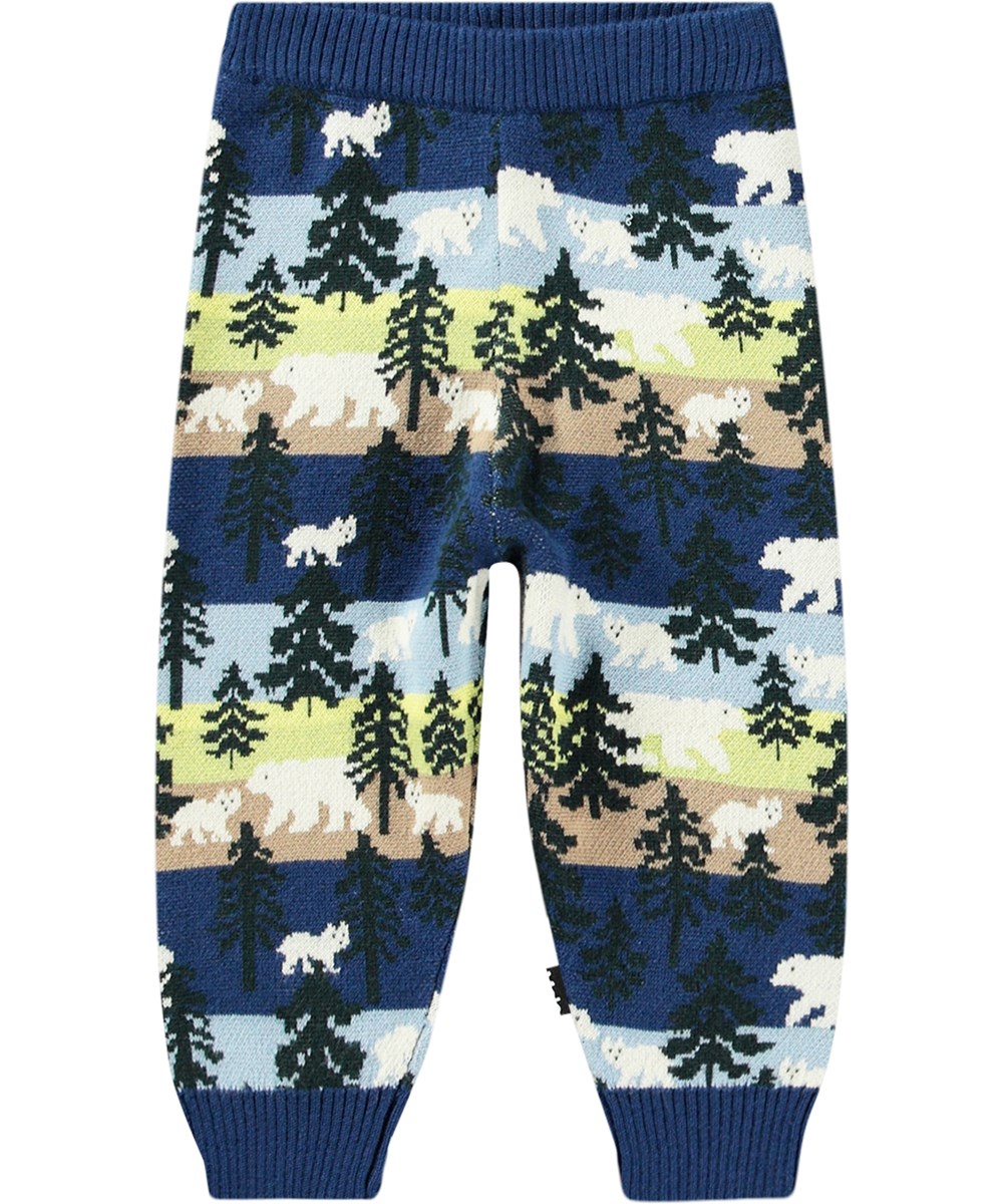 Sol - Forest Bears - Cotton/wool knit trousers for kids with polar bear/fir tree pattern.