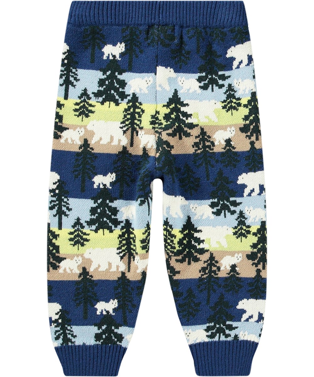 Sol - Forest Bears - Cotton/wool knit trousers for kids with polar bear/fir tree pattern.