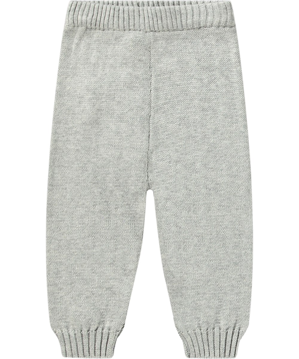 Sol - Marled Grey - Grey knitted cotton/wool trousers for little ones with ribbed waist and cuffs.