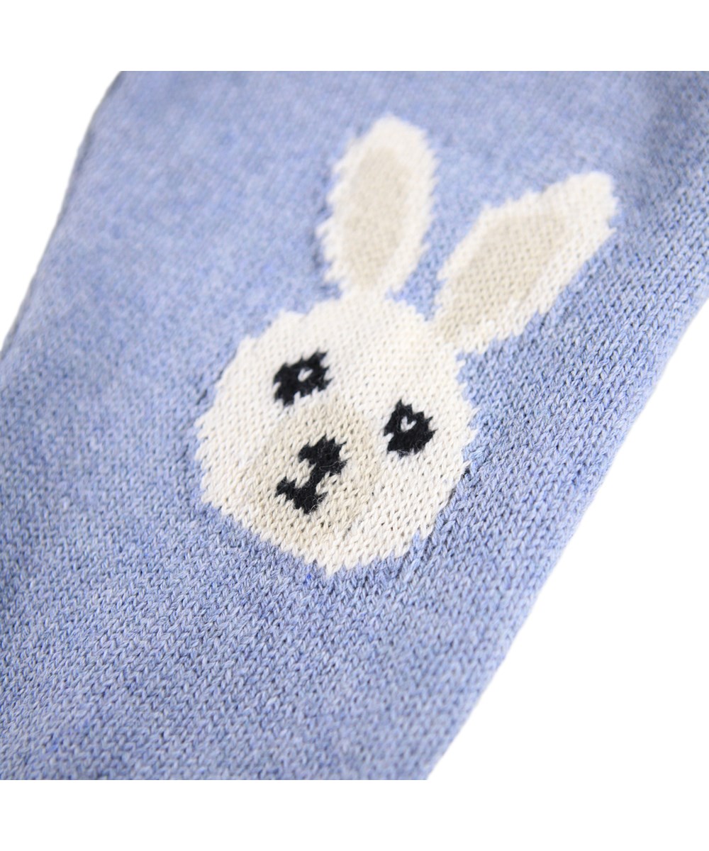 Sol - Toy Buddies - Light blue pants for the little ones made of a soft ribbed knit of cotton and wool with a rabbit and elephant on the knees.