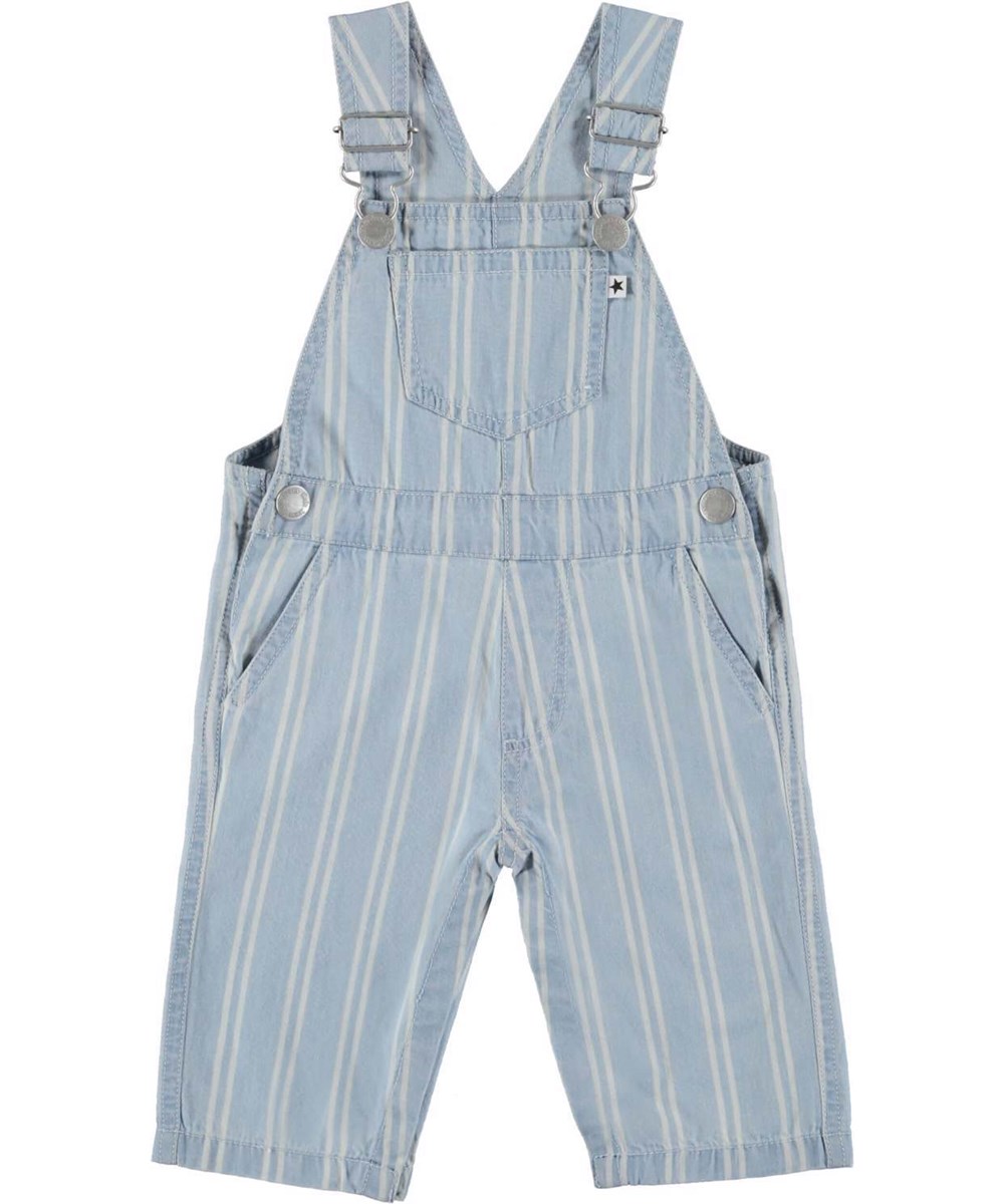 Spark Striped Chambrey Light blue baby dungarees with white