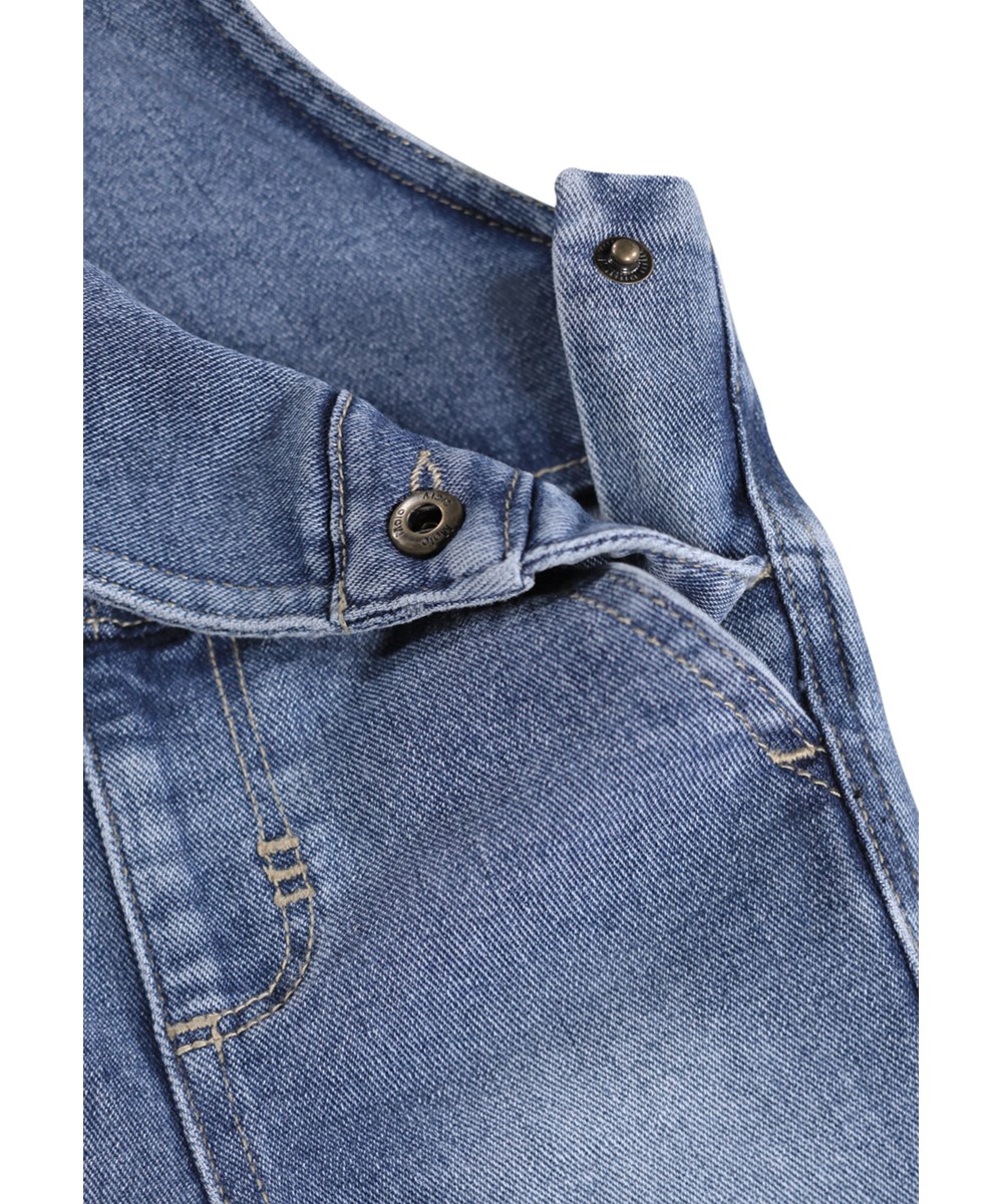 Stellan - Vintage Blue - Blue denim dungarees with knee patches made of organic cotton