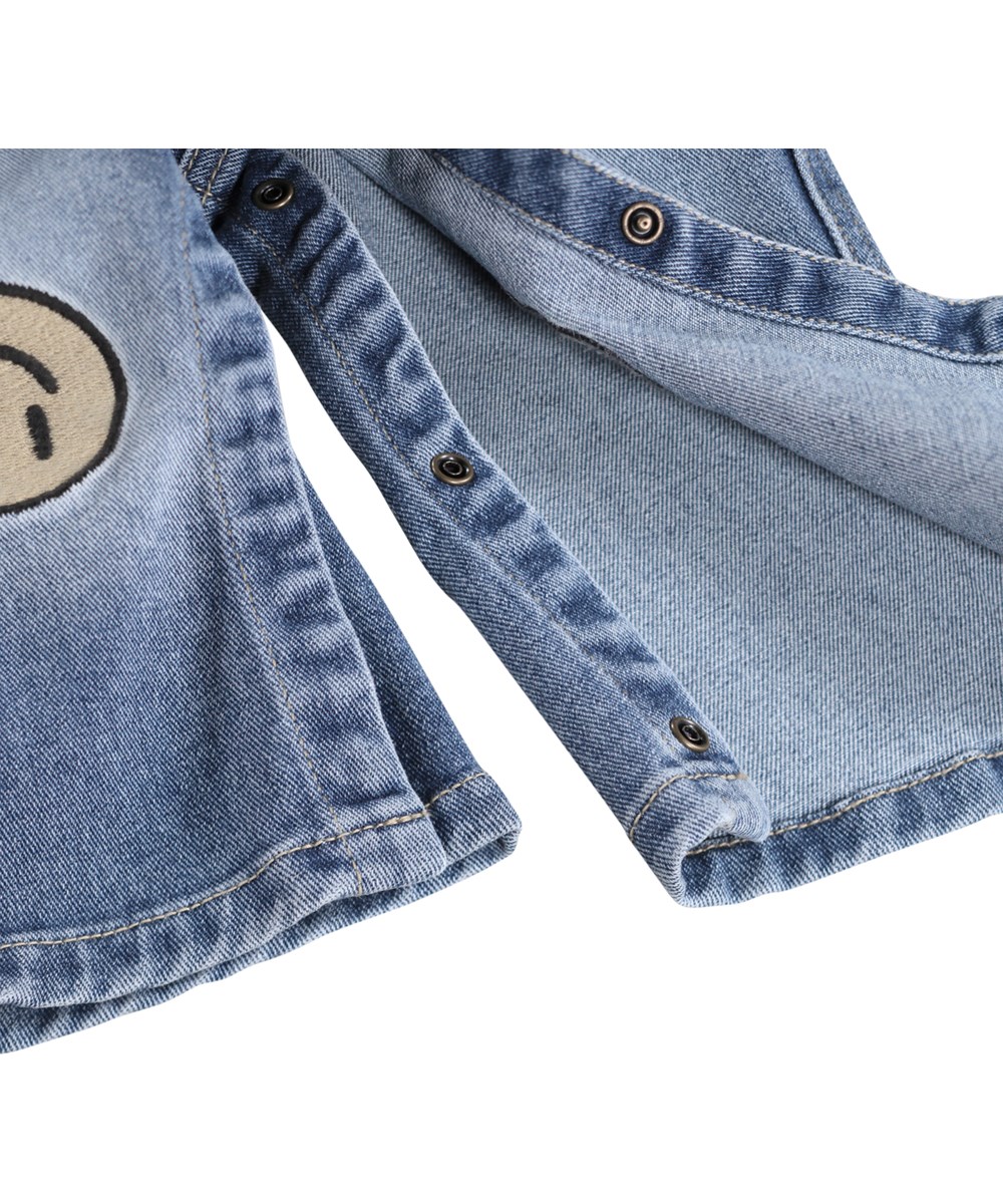 Stellan - Vintage Blue - Blue denim dungarees with knee patches made of organic cotton