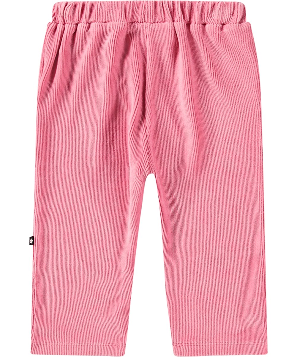 Suri - Flamingo Plume - Soft corduroy trousers with loose fit and front pockets.