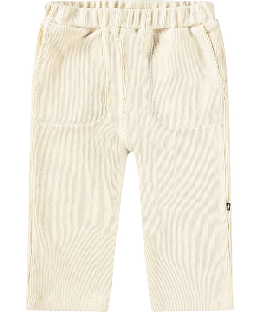 Suri - White Noise - Off-white corduroy trousers for little ones with elastic waist.
