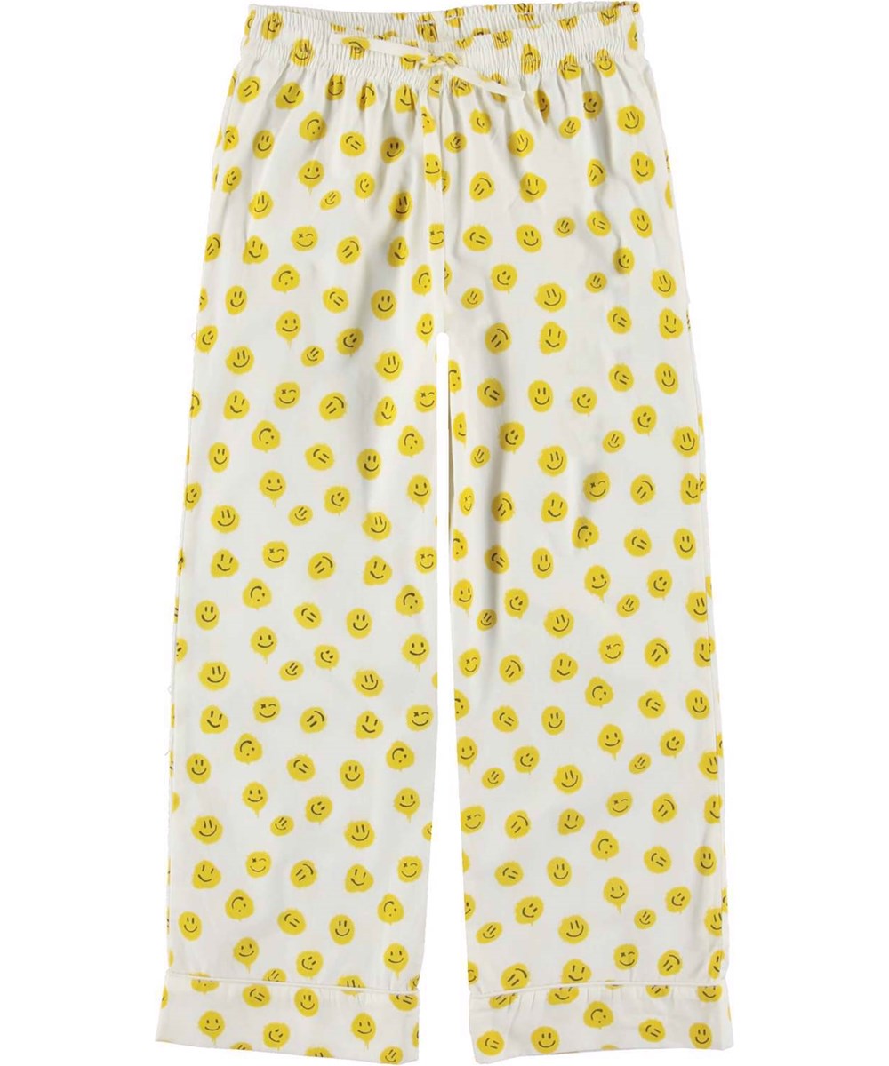 Lex - Happy Dreams - Weißes Pyjama-Set mit gelben aufgesprühten Smileys