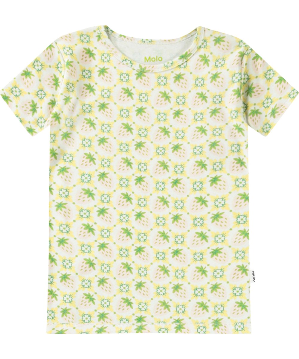 Lou US - Pale Berries - Off-weiße Pyjamas mit kurzen Ärmeln und Beinen aus dehnbarem Öko-Baumwolle.