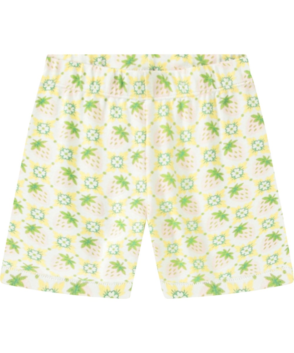 Lou US - Pale Berries - Off-weiße Pyjamas mit kurzen Ärmeln und Beinen aus dehnbarem Öko-Baumwolle.