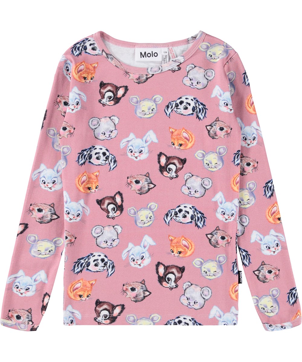 Lue - Itty Bitty Blush - Rosa Schlafanzug-Set für Kinder aus Öko-Baumwolle mit einem Druck von bunten niedlichen gezeichneten Tieren.