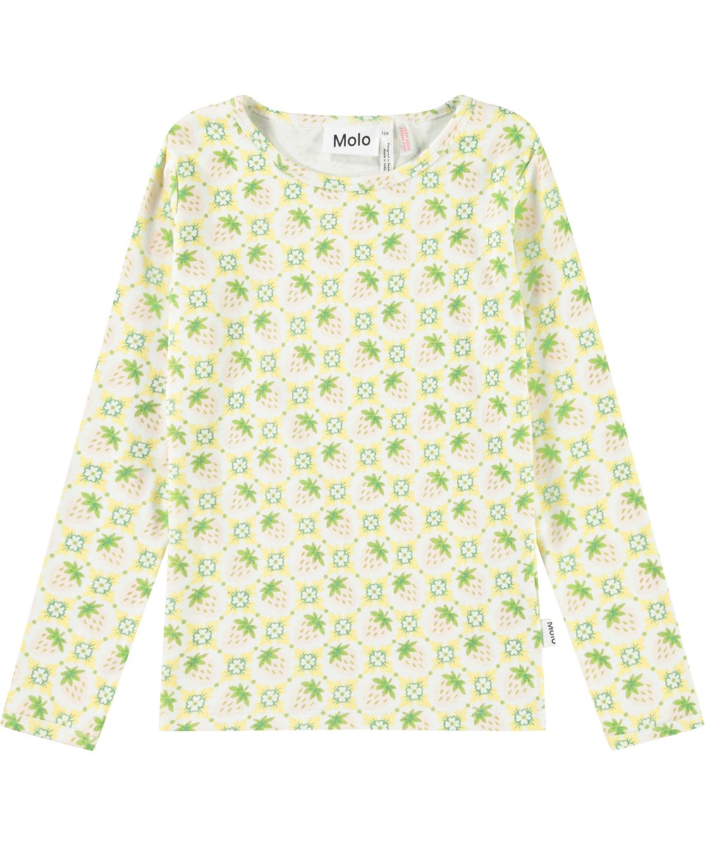 Lue - Pale Berries - Off-weiße Pyjamas mit langen Ärmeln und Beinen aus dehnbarem Öko-Baumwolle.