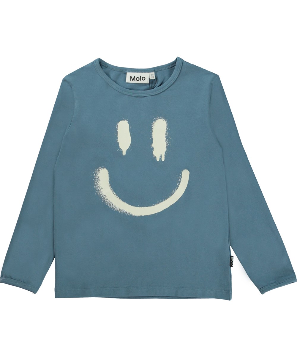 Luve - Atlas Blue - Blaues Öko-Nachtwäsche-Set mit Smiley-Gesicht