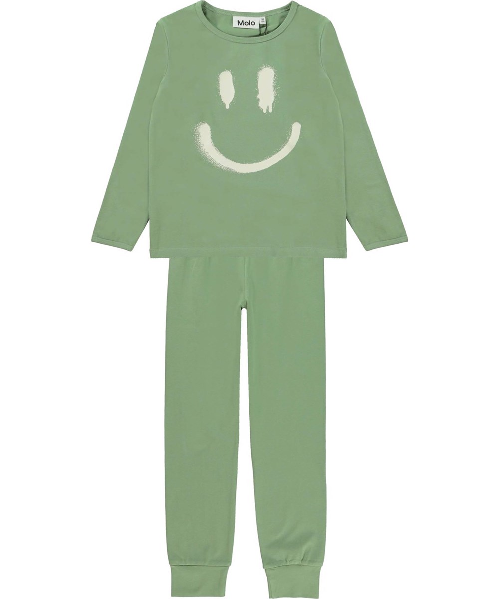 Luve - Meadow - Grünes Öko-Nachtwäsche-Set mit Smiley-Gesicht