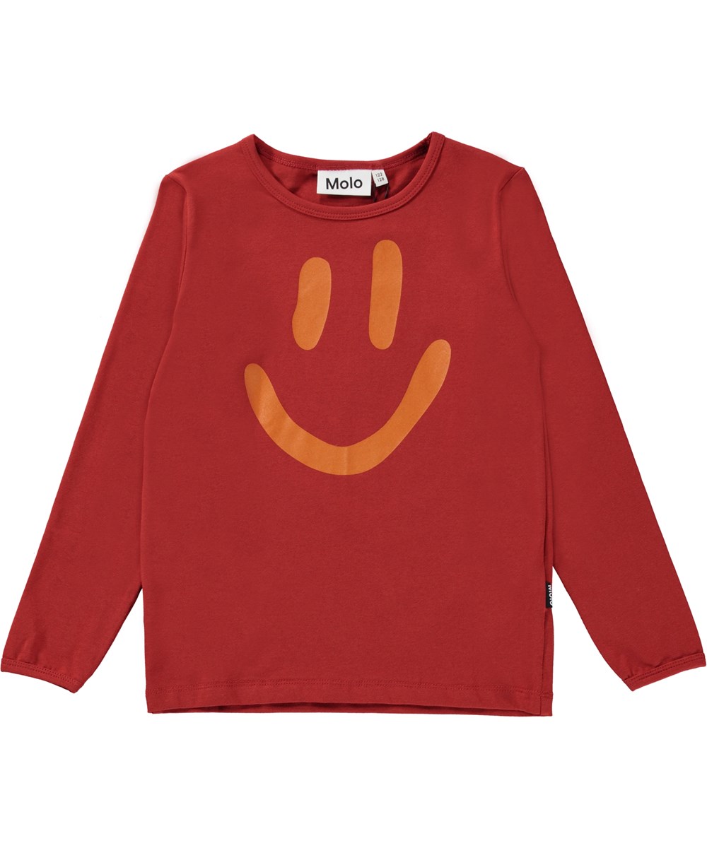 Luve - Red Ochre - Rote Öko-Nachtwäsche mit Smiley-Print