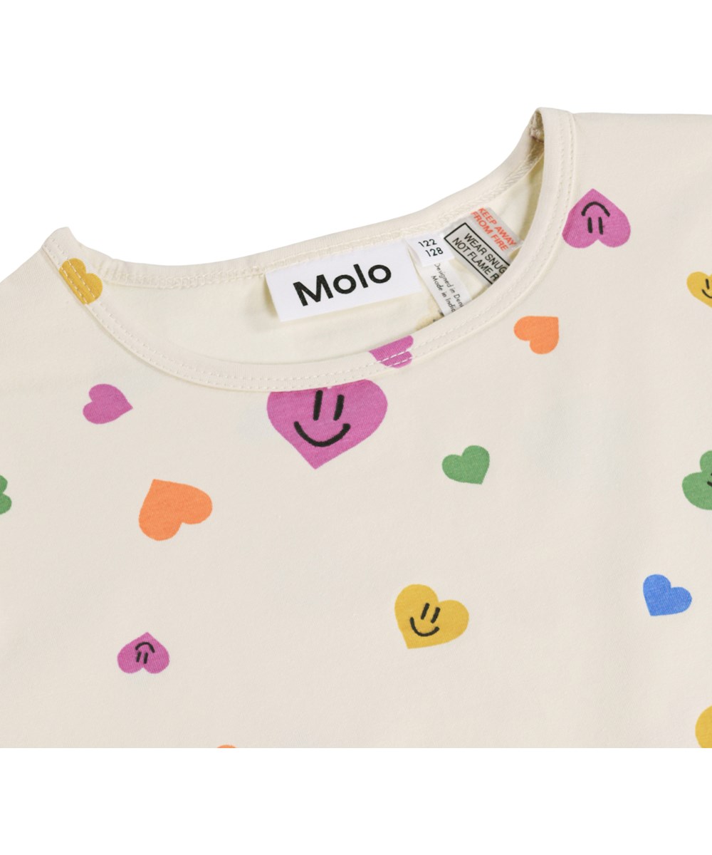 Luvis - Confetti Smiles - Beige zweiteilige Kinderpyjamas aus Bio-Baumwolle mit Druck