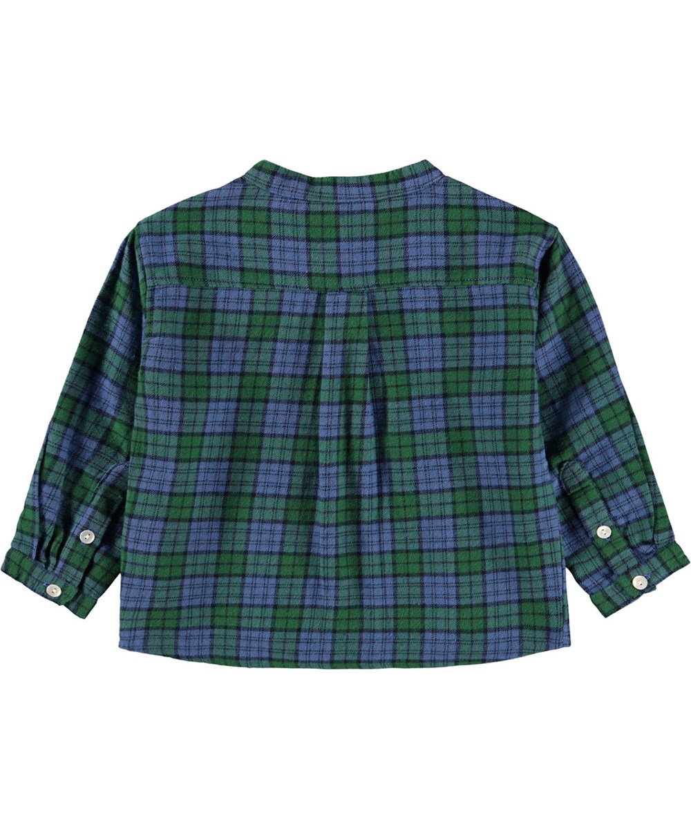Enoz - Blue Pine Check - Green and blue checkered shirt for the little ones made of organic cotton.