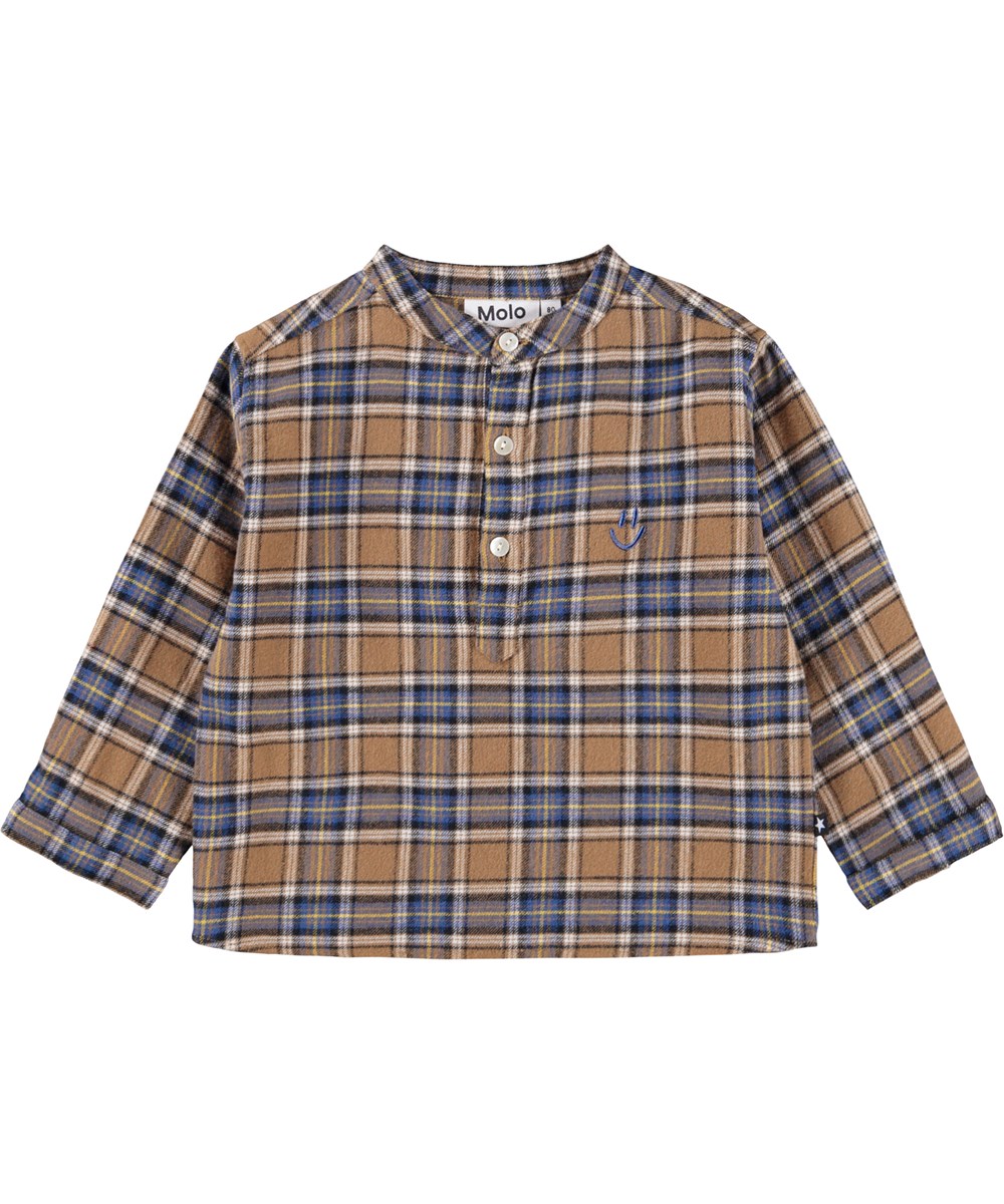 Enoz - Fawn Check - Brown and blue checkered shirt for the little ones made of organic cotton.