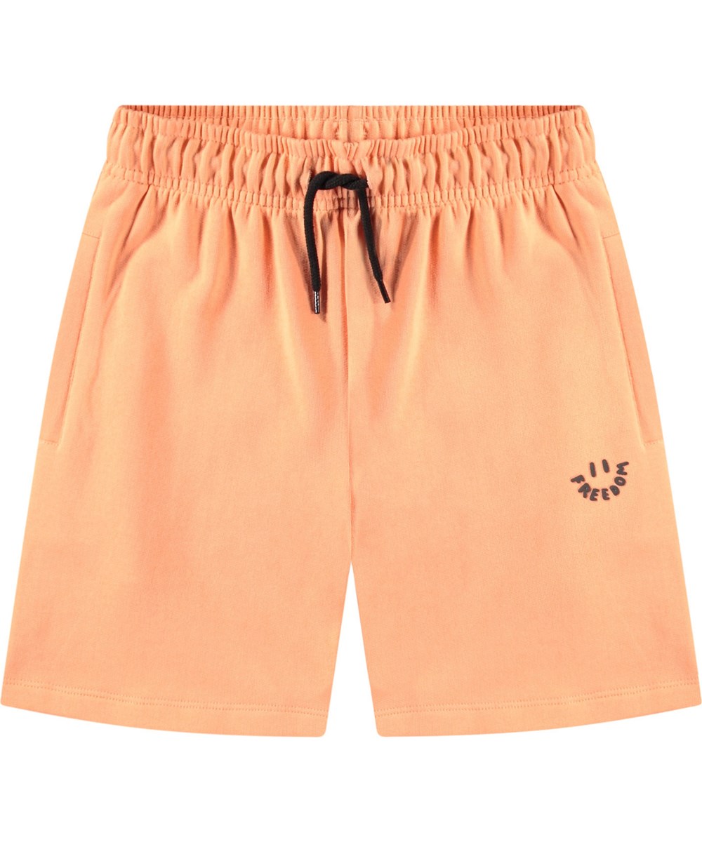Adian - Cantaloupe - Orangefarbene Öko-Baumwoll-Sweatshorts für Kinder.