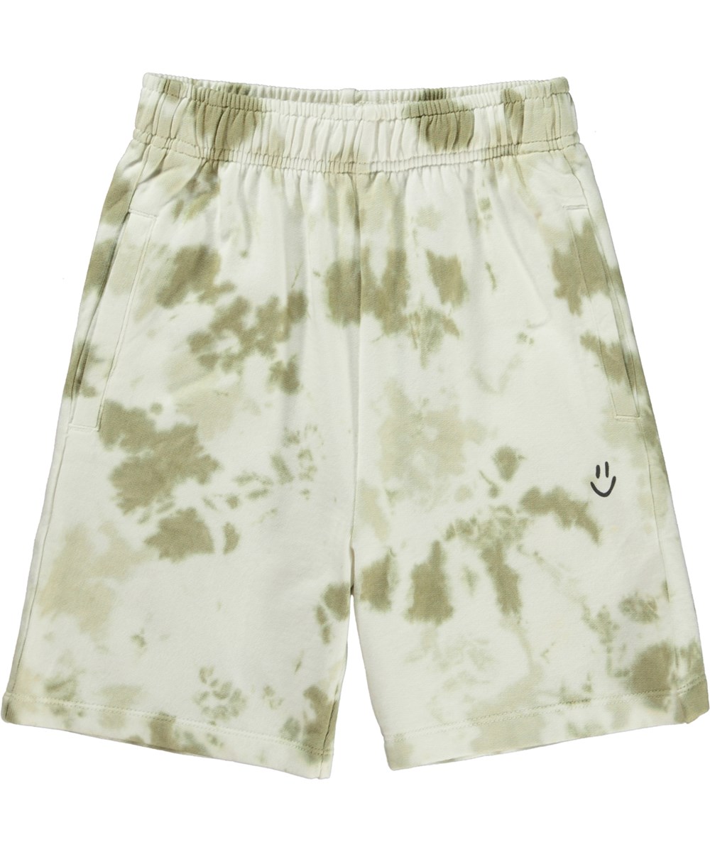 Adian - Multi Dye - Unisex shorts in green and beige tie-dye print
