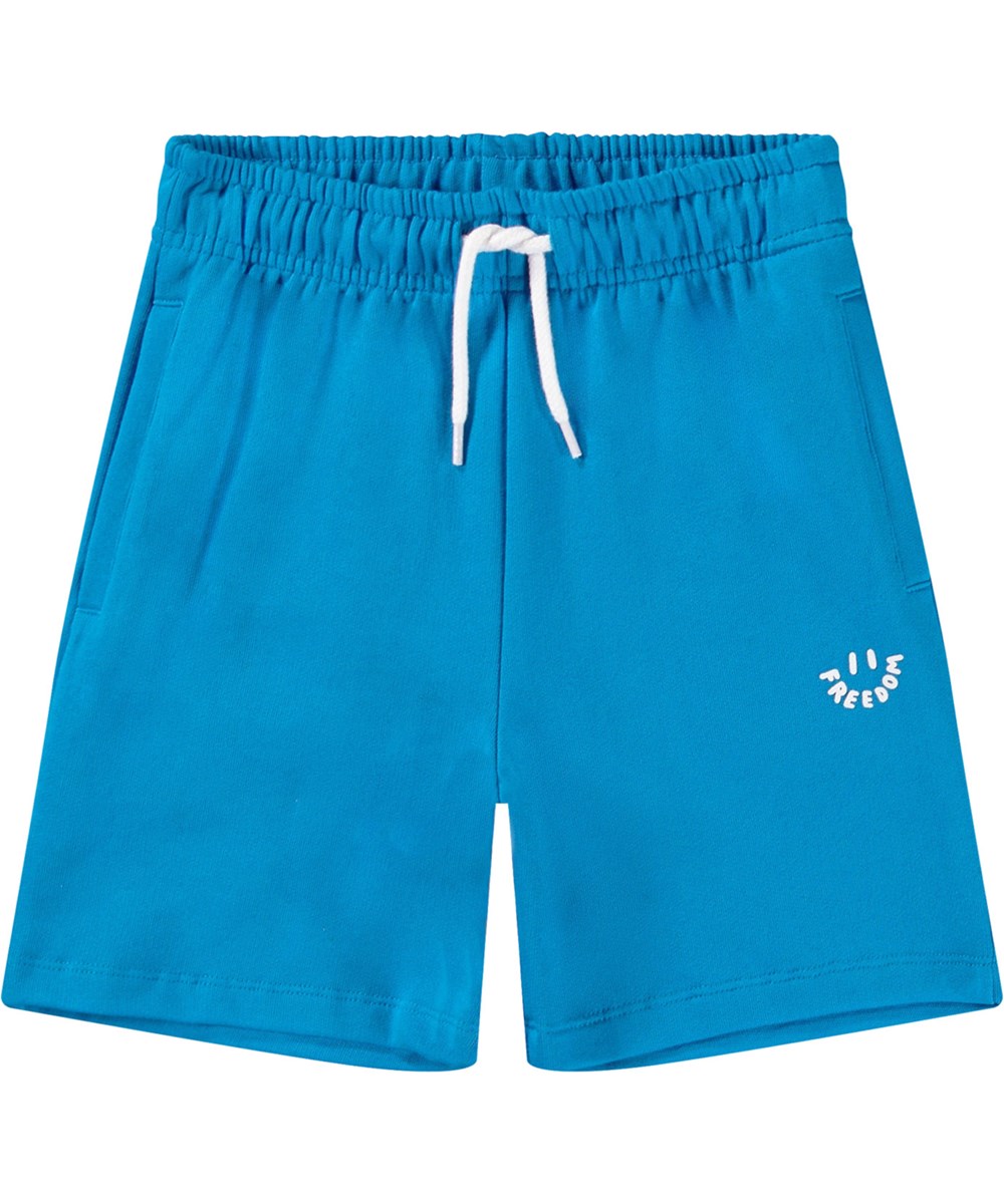 Adian - Peacock Blue - Turquoise sweatshorts in organic cotton for children.