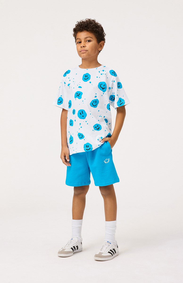 Adian - Peacock Blue - Turquoise sweatshorts in organic cotton for children.