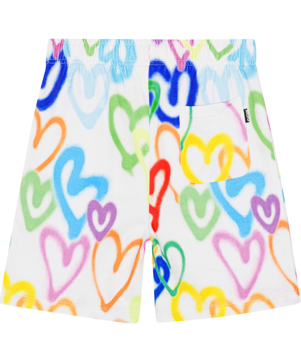 Adian - Variety Hearts - White shorts in organic cotton with mulit-coloured all over heart print