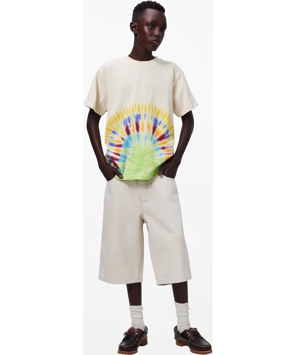 Alpha - Summer Sand - Off-white baggy denim shorts for children made of organic cotton with adjustable waist 