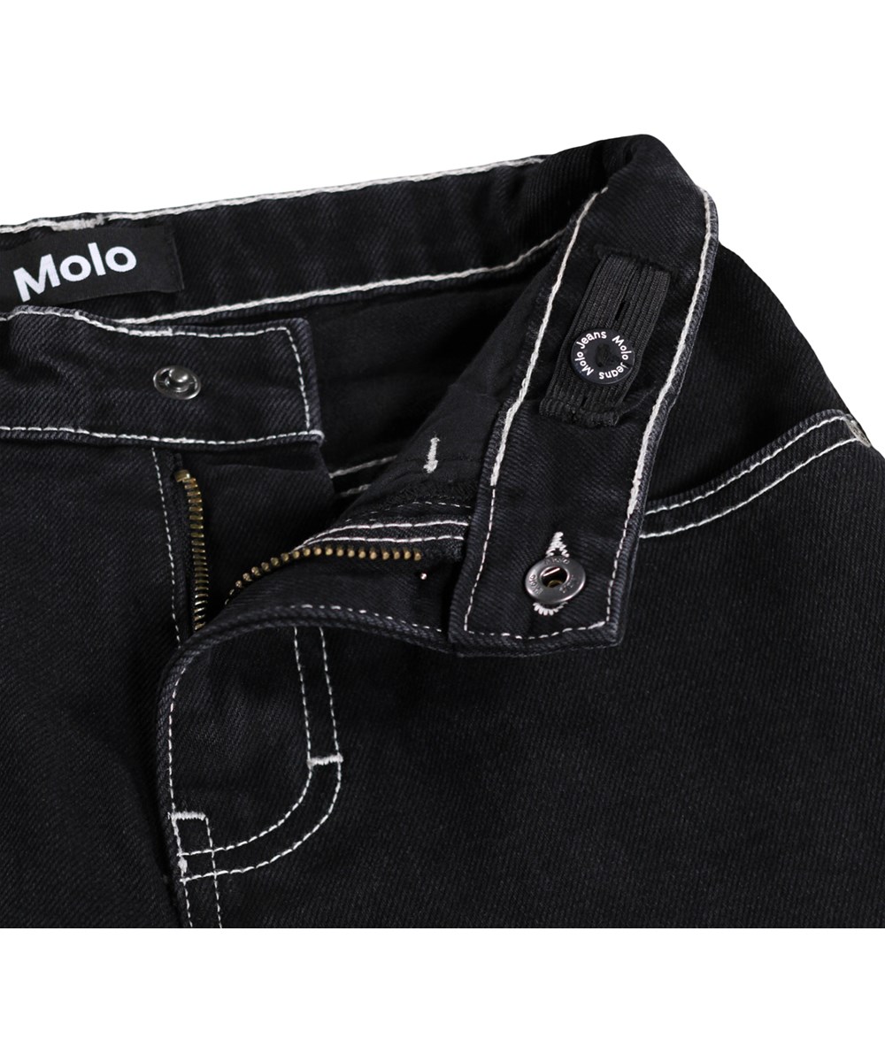 Alpha - Washed Black - Black baggy denim shorts for children made of organic cotton with adjustable waist 