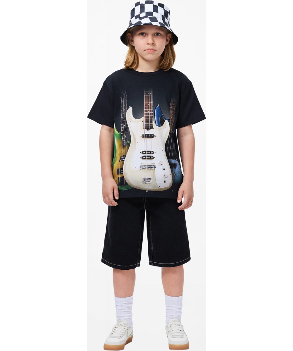 Alpha - Washed Black - Black baggy denim shorts for children made of organic cotton with adjustable waist 