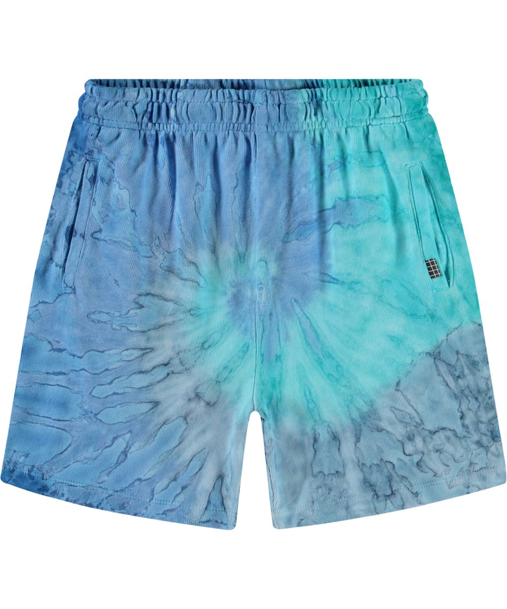 Amil Aqua Dye Shorts in organic cotton jersey in blue tie-dye