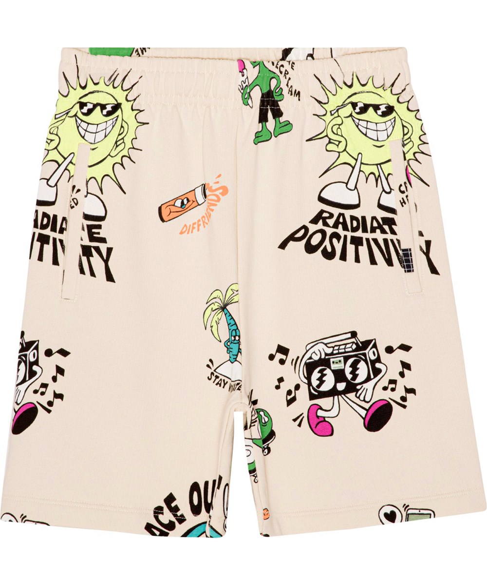 Amil - Diffriends - Sandfarbene Shorts aus Öko-Baumwolljersey mit Allover-Print aus lustigen Comicfiguren