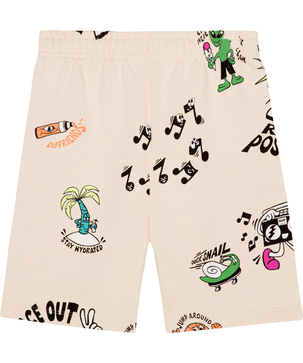 Amil - Diffriends - Sandfarbene Shorts aus Öko-Baumwolljersey mit Allover-Print aus lustigen Comicfiguren