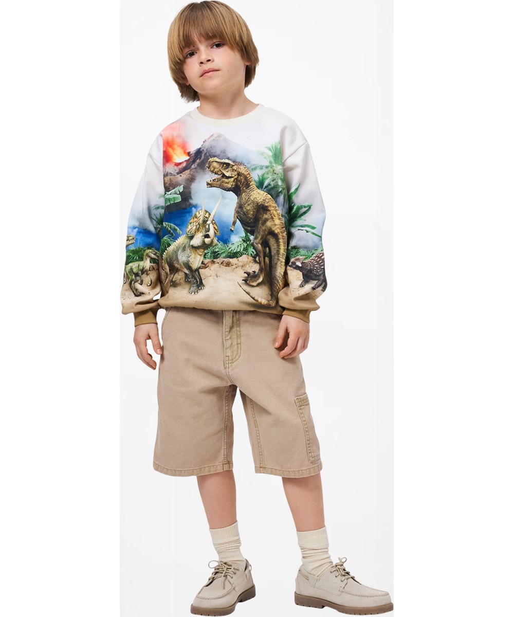 Archie - Tiger's Eye - Beige Cargo-Shorts für Kinder aus Baumwolle mit Seitentasche