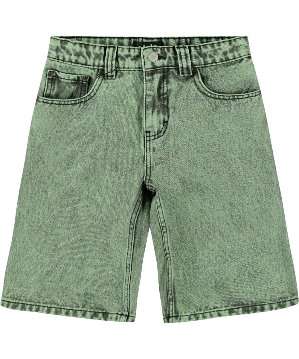 Art - Cambuci Dye - Green knee-length denim shorts in organic cotton for children.