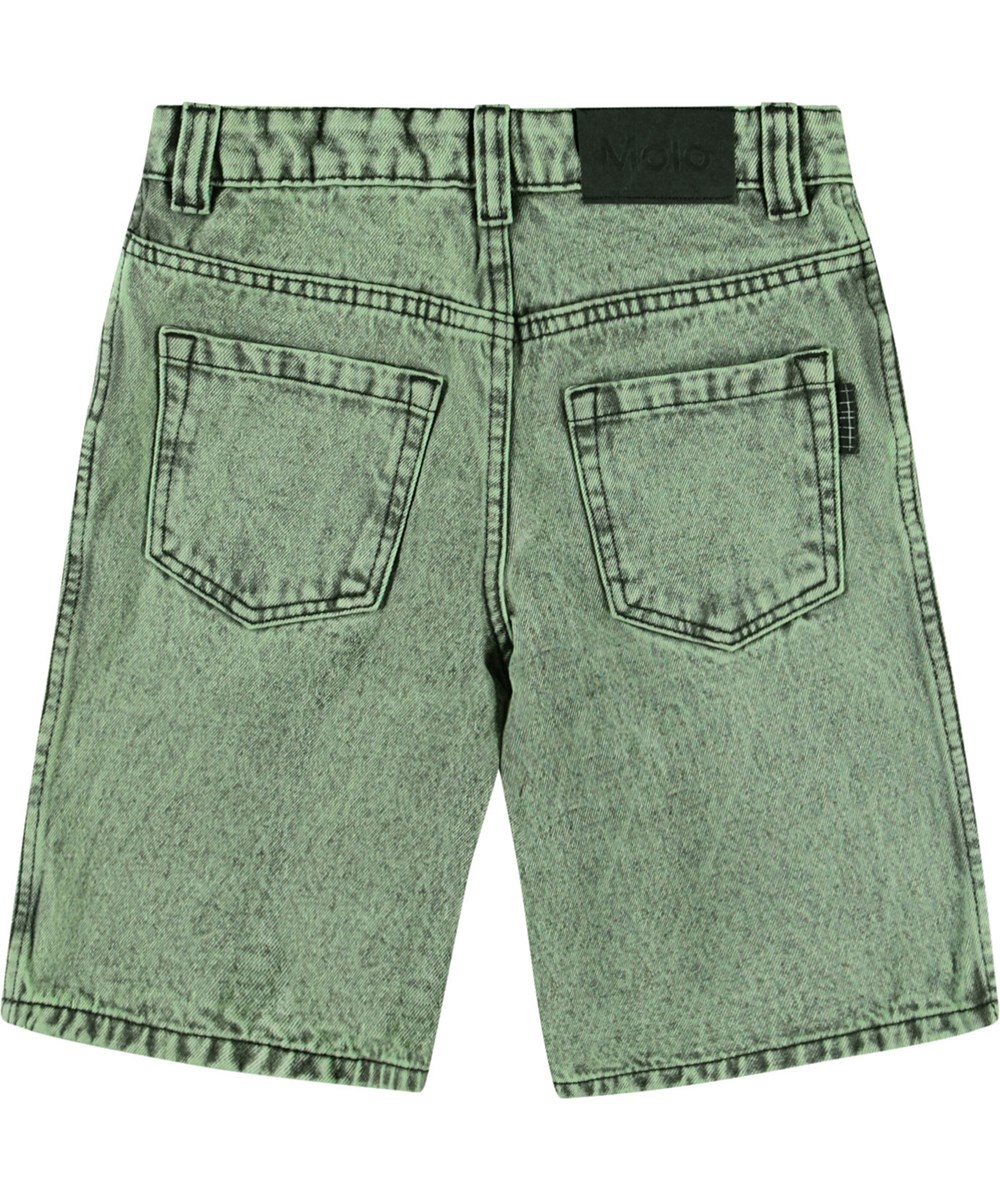 Art - Cambuci Dye - Green knee-length denim shorts in organic cotton for children.