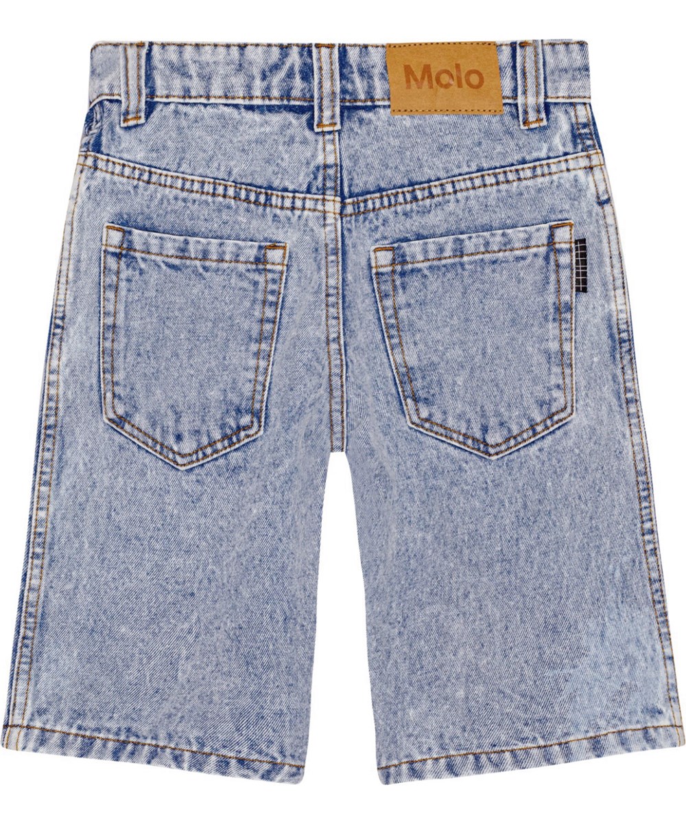 Art - Light Stone Denim - Light denim knee-length shorts made from organic cotton with adjustable waistband.