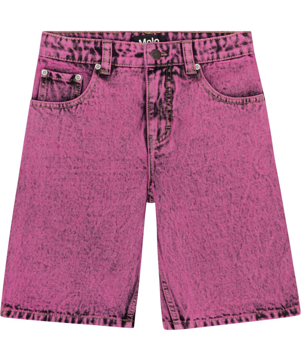 Art - Pinkish Overdye - Purple, knee length, denim shorts in washed cotton