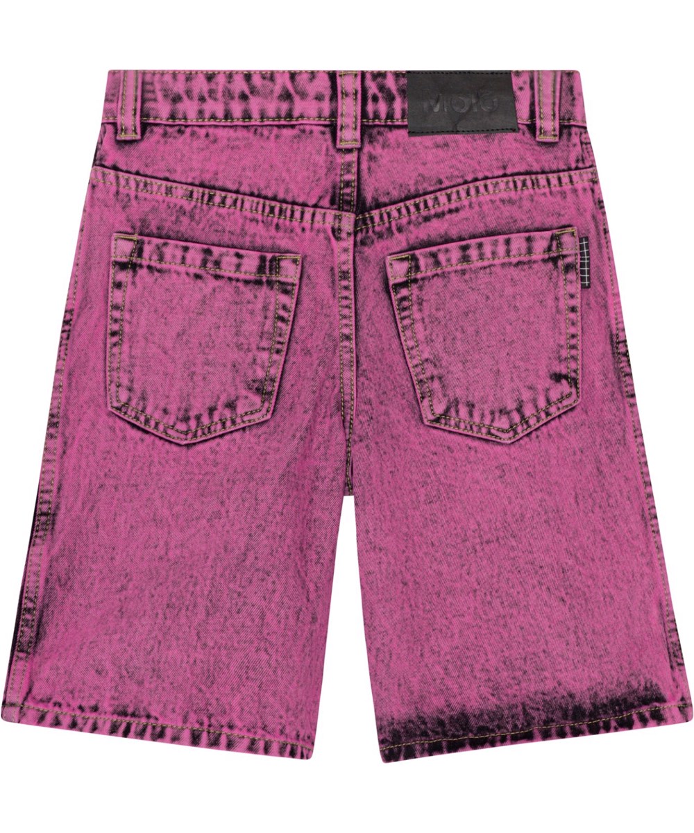 Art - Pinkish Overdye - Purple, knee length, denim shorts in washed cotton