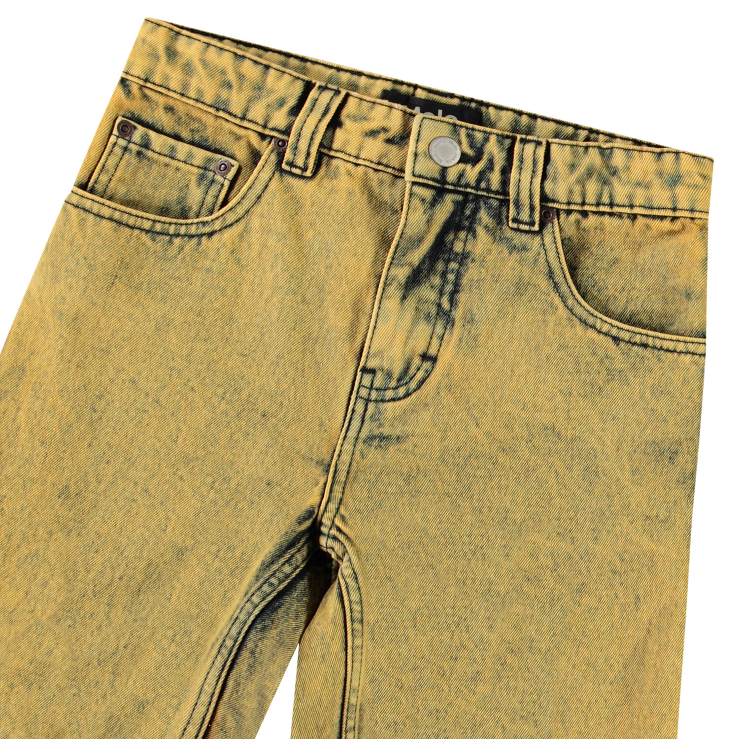 【Anyone more】Yellow Tin Washing Short Denim Pants Art - Sunbeam Dye - Yellow knee-length denim shorts in