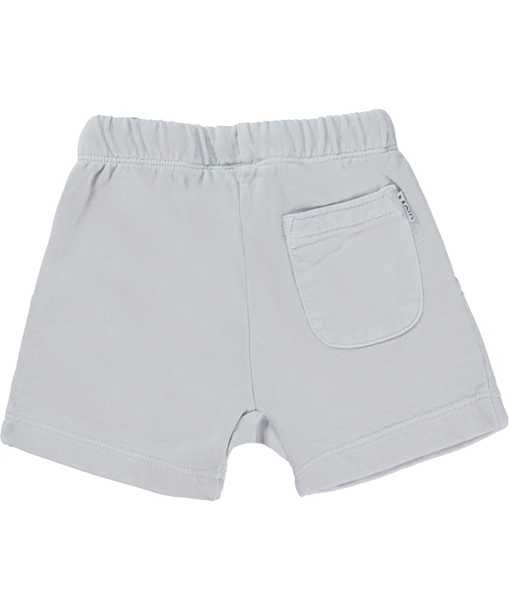 Simms - Iced Blue - Light blue baby shorts with embroidered smiley face