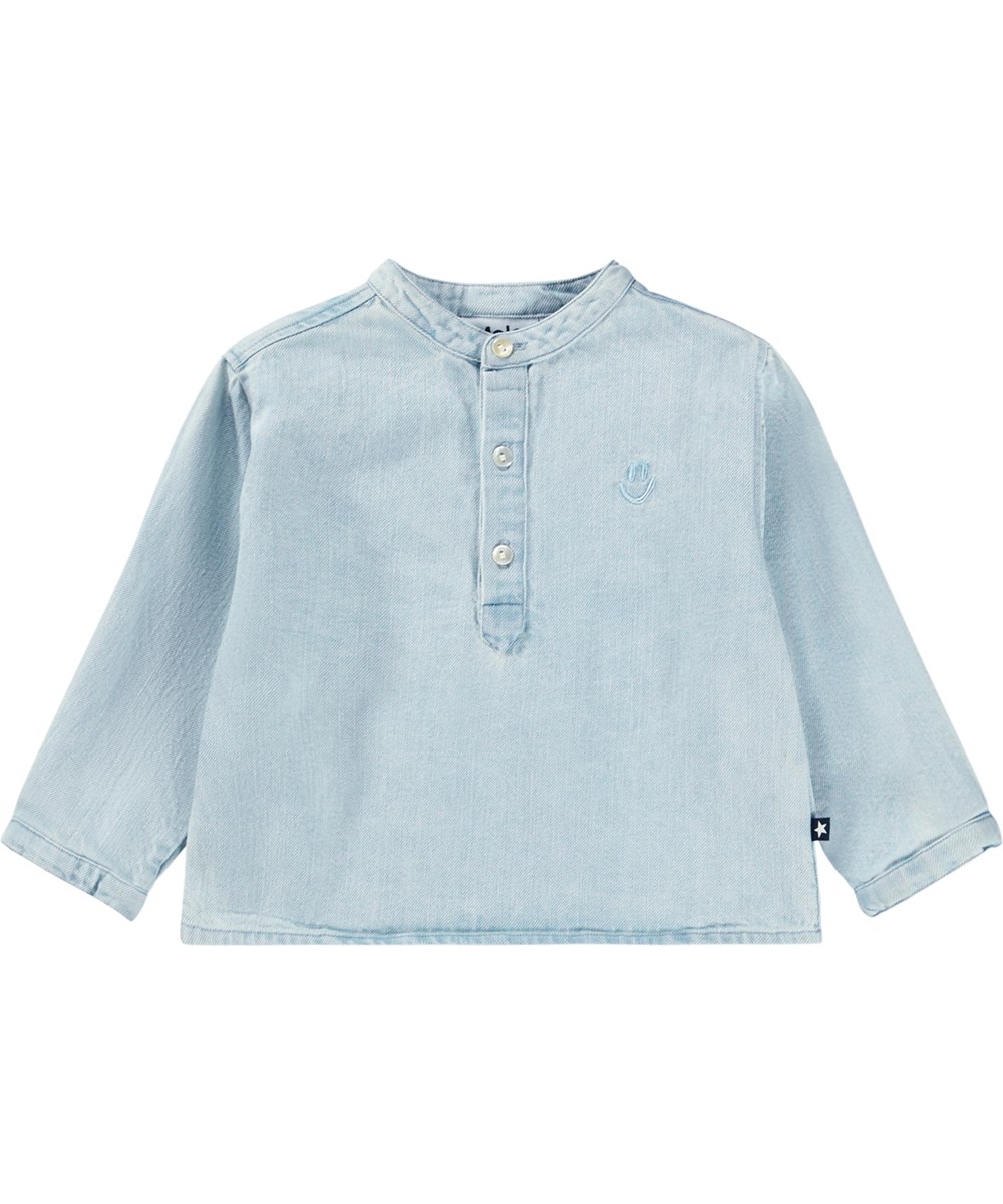 Enoz - Misty Denim - Langærmet babyskjorte i lyseblå denim i økologisk bomuld